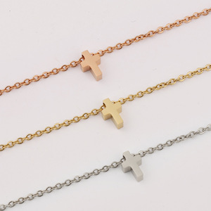 <span class=keywords><strong>Tobillera</strong></span> Punk con Doble Cruz Pequeña, Chapada en Oro de 18k, Cadena de Pie Delgada de Titanio para Hombre y Mujer - Product Image 1