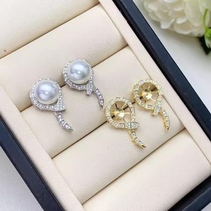 WENCHI 10822 S925 <b>Silver</b> Snake <b>Earrings</b> with 8-10mm Round Beads Hollow Tray Earnail <b>Pearl</b> Accessories From China - Product Image 4
