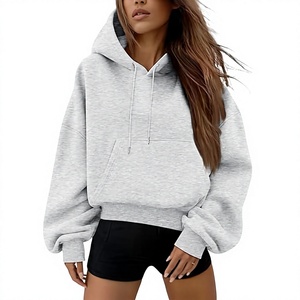 Sudadera con Capucha Extra Grande de Color Gris Claro para Mujer, Sudadera de Felpa Francesa de Algodón de Color Sólido, Sudadera con Capucha de Manga Larga Informal - Product Image 1