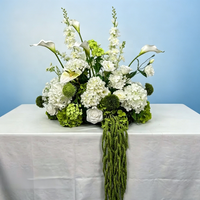 LUYI Vente en gros de décorations florales réalistes pour allée de mariage, bouquet de fleurs artificielles vertes et blanches de 40-50 cm
