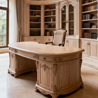 Bureau de direction vintage en bois massif de couleur bois naturel, style Wabi-sabi, avec des courbes sculptées, bureau de patron avec personnalisation de la texture haut de gamme