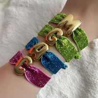 Bracelet en velours coloré en forme de cœur avec lettres anglaises perforées électro-plaquées double face, vente chaude transfrontalière pour femmes