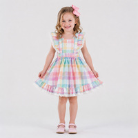 Robe pour fille enfant de haute qualité, motif à carreaux tendance, coton respirant, col carré, mini-robe de princesse pour les fêtes et le quotidien