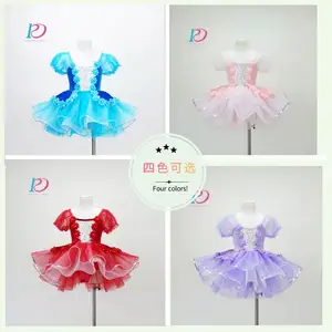 Girls Sequin Kids Recital Dance Costume Performance Wear Flower Applique Girls Dance Costumes