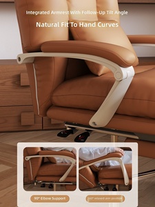 Retro Tarz Deri Yatar Koltuk Ayaklı Tabureli Ergonomik Döner Koltuk Ayarlanabilir Kolçaklı Ev Ofis İçin BGY005 - Product Image 5