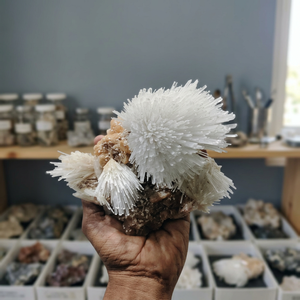 Natural Scolecite <b>Crystal</b> <b>Cluster</b> Mineral Specimen Radiating White <b>Crystal</b> Formation for Mineral Collectors Display Collection a - Product Image 1