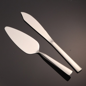 Ensemble de couteau à gâteau et spatule en acier inoxydable, manche rectangulaire, fournitures de décoration de gâteau de mariage, réutilisables - Product Image 1