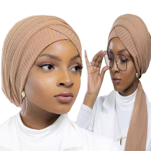 Turban hijab en coton tricoté solide, croisé sur le devant, extensible, pour femmes musulmanes, à porter toute l'année - Product Image 1
