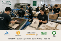 Kantong Hadiah Katun Premium Aie Motif Leopard dengan Tali Serut, Asal Zhejiang, Label Tenun Kustom, Kemasan Grosir