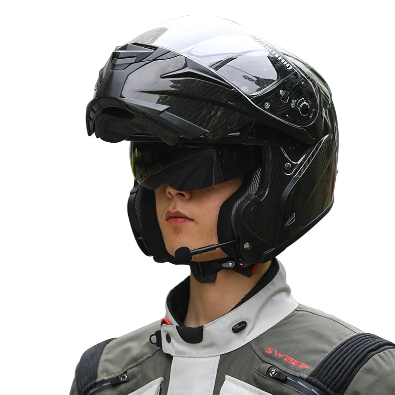 मोटरसाइकिल हेलमेट डॉट अनुमोदित यूवी संरक्षण के साथ शीसे रेशा मोटरसाइकिल पूरा चेहरा हेलमेट फ्लिप अप हेलमेट B1