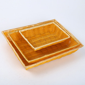 Cesta de pan rectangular de plástico tejido beige, contenedor de alimentos ecológico, cesta para frutas y verduras, expositor de supermercado - Product Image 1