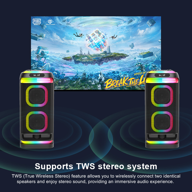 50W Bluetooth Party Speaker 6.5" Dual Speakers LED Flash Light Remote Control FM Radio USB TF AUX Rechargeable