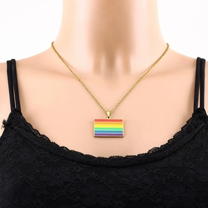 สร้อยคอสแตนเลส LGBT สร้อยคอพร้อมจี้ดีไซน์สีรุ้งสำหรับเกย์ - Product Image 6