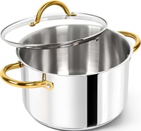 Ensemble de casseroles en acier inoxydable avec couvercle en verre, style américain, sans revêtement, passe au lave-vaisselle, compatible induction et gaz pour toutes sources de chaleur