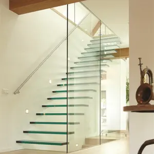 Escaliers flottant moderne en acier inoxydable, fausses ailes, mur d'entrée, avec marche en verre, bon marché