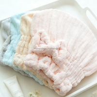 Serviette de séchage capillaire à capuche pour femme en polaire corail, à séchage rapide, absorbante, réutilisable, avec nœud, pour le bain, style Baotou, tissée, pour cheveux secs, avec bandeau intégré