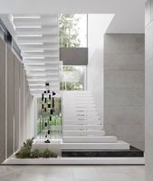 Kits d'escaliers flottants, design d'escalier en marbre/bois, garde-corps en verre intérieur, marches d'escalier en marbre, escaliers modernes