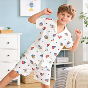 Conjunto de Pijama Infantil Personalizado por Sublimación, Camisa de Manga Corta con Botones y Solapas, Pantalones Cortos, Ropa de Dormir Transpirable de Verano, Personalizable - Product Image 2