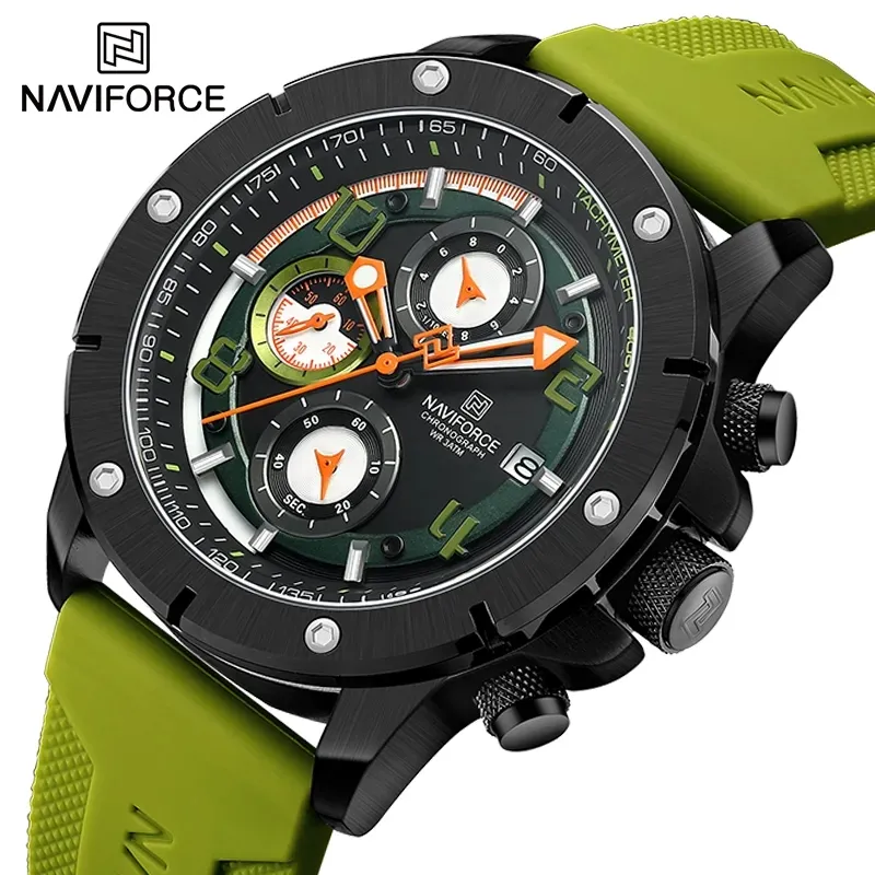 NAVIFORCE orijinal erkekler İzle Top marka lüks Chronograph silikon serin Quartz saat erkek saat spor kol saati hediye için 8034