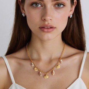 Ocean Series 18k Gold Plated Stainless Steel Chunky <b>Choker</b> Clavicle Chain Texture Pendant Necklace for Women - Product Image 3