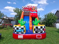 Toboggan aquatique gonflable double piste pour plongée ludique, thème Surf Time, en PVC de qualité commerciale pour extérieur, motif voiture de dessin animé, toboggan gonflable rebondissant, À VENDRE