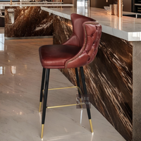 Chaise de bar haute en cuir véritable, marron, avec boutons capitonnés, pour comptoir de bar ou salle à manger – Meuble stable et très demandé