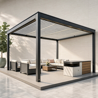 Pergola en aluminium à toit à lames orientables motorisée, résistante au vent et à la pluie, pour jardin extérieur, patio, cour, villa