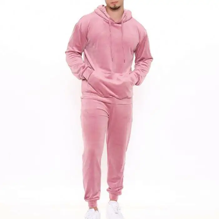 Matching Tracksuits Plain Velour Jogging Sweatsuit Men Two Piece Sweatpants And Hoodie Set