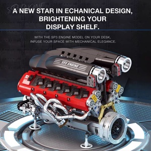 33017 Modello di Motore <span class=keywords><strong>V12</strong></span> per <span class=keywords><strong>Auto</strong></span>, Blocchi di Costruzione Meccanici in Plastica ABS, Giocattolo Educativo Unisex - Product Image 2