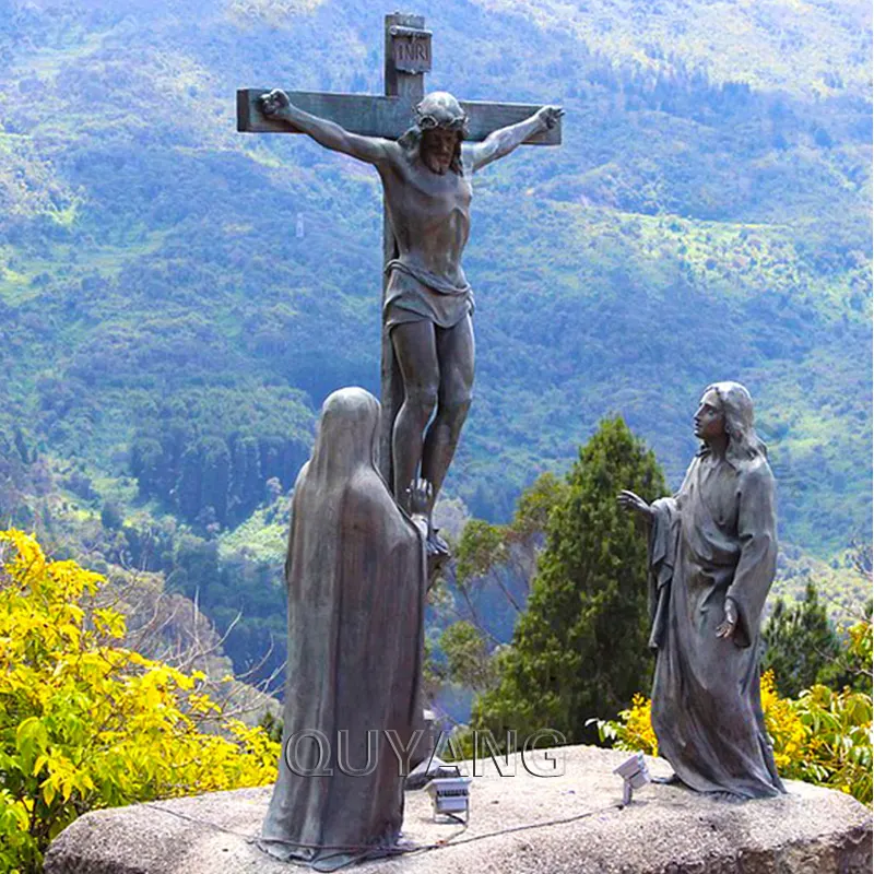 QUYANG большая наружная металлическая католическая религиозная статуя Иисуса Христа в натуральную величину Бронзовая статуя Креста Иисуса