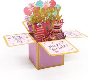 Tarjeta de Cumpleaños 3D Pop-up - Caja de Regalo con Tarjeta de Felicitación y Sobre para Mujeres, Hombres, Niños, Amigos (Rosa) - Product Image 1