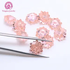 Hot Sale Snowflake Gemstone CZ 10*10 MM Papara Cha Color Artificial Zirconia Snow Flower Shape Loose Cubic Zircon Stones