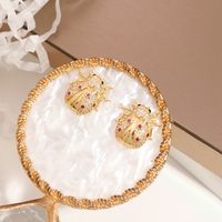 Pendientes Minimalistas de Zirconia con Diseño de Escarabajo, Joyería de Aleación de Cobre, Chapados en Oro, Hipoalergénicos