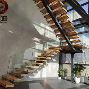 Современная одинарная Стрингер прямая стальная цельная деревянная лестница