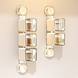 Cangkir hisap berputar plastik, pengatur penyimpanan bumbu dapur terpasang di dinding transparan, menghemat ruang tahan gores - Product Image 3