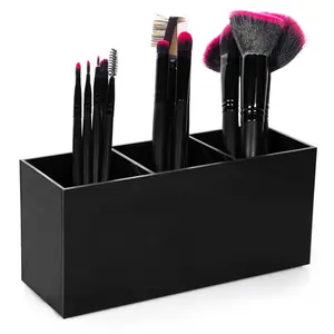 Wholesale 3 Slot White and Black Acrylic Cosmetics Brushes Storage Makeup Brush Holder Organizer Eyebrow Pencil Storage Box