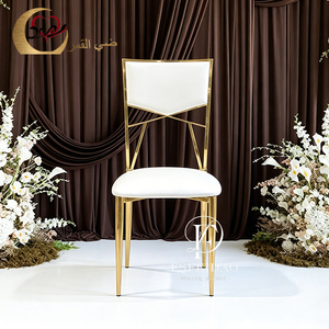Chaise de mariage élégante et romantique en acier inoxydable doré pour l'ameublement hôtelier, avec coussin en velours/cuir PU pour repas en extérieur - Product Image 1
