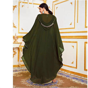Robe brodée en mousseline de soie châle Cape à capuche Smock manches chauve-souris Farasha caftan robe dubaï femmes robe musulmane Abaya marocaine - Product Image 3