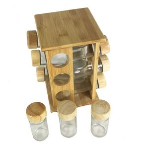 Bamboo 360 Degree Rotating Three-tiered Spice Rack with 12 Bottles - Product Image 2