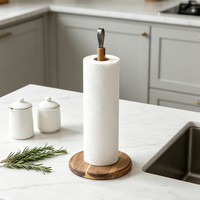 Porte-serviettes en papier de cuisine en bois d'acacia naturel, style minimaliste nordique, support de rouleau de cuisine sur comptoir autoportant avec sangle en cuir