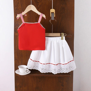 Conjunto de Verano para Niñas, Falda con Tirantes y Lazo, Traje de Dos Piezas Nuevo para Niñas Pequeñas y Medianas - Product Image 6
