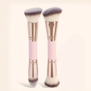 Set de 2 <span class=keywords><strong>Brochas</strong></span> de <span class=keywords><strong>Maquillaje</strong></span> Portátiles de Doble Punta con Mango de Madera Sintética Suave para Difuminar y Aplicar Corrector en Ojos y Rostro - Product Image 1