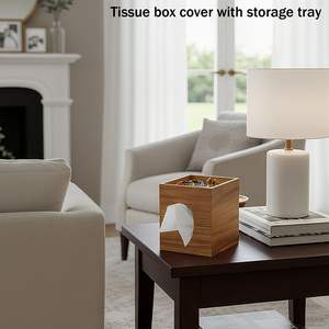 Boîte à mouchoirs carrée <span class=keywords><strong>d</strong></span>écorative en bois style ferme avec plateau de rangement pour salle de bain, chambre, bureau, <span class=keywords><strong>cuisine</strong></span> - Product Image 5