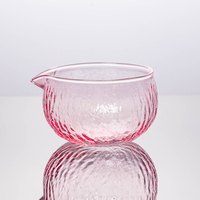 Bol à Matcha en Verre Transparent Borosilicate 500ML, Bol à Matcha en Verre à Motifs Marteau Combinaison de Fouet à Thé