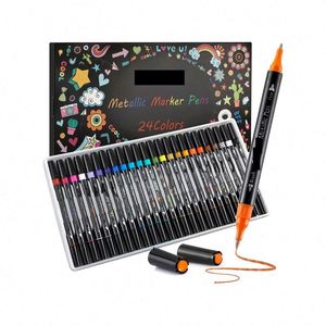 Set of 24 Colors Dual Tip Metallic Brush Pens Art Marker for Black Paper - Product Image 1
