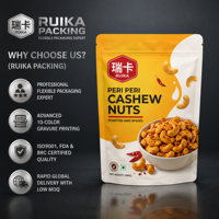 Op maat gemaakte aluminiumfolie Mylar ziplock staande pouch voor cashewnoten snackverpakking, matte frosted pouch, hersluitbaar