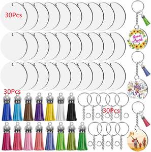 Circle Rectangle Acrylic <b>Blank</b> Sublimation Keychain <b>Blank</b> Key <b>Ring</b> Sublimation Acrylic Key Chains <b>Blanks</b> Tassels Set DIY Printed - Product Image 3