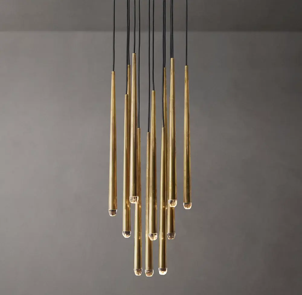 Villa Woonkamer Minimalistische Creatieve Metalen Led Hanglamp Lange Gouden Koperen Buis Trap Kroonluchter