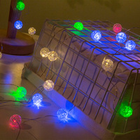 Guirlande lumineuse LED multicolore effet craquelé avec boules en verre, fil de cuivre, à piles, pour décoration de fête et chambre à coucher