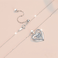 Collier pendentif double cœur en argent S925 plaqué platine, serti de moissanite taille cœur D VVS1 GRA 1CT, bijoux pour femme